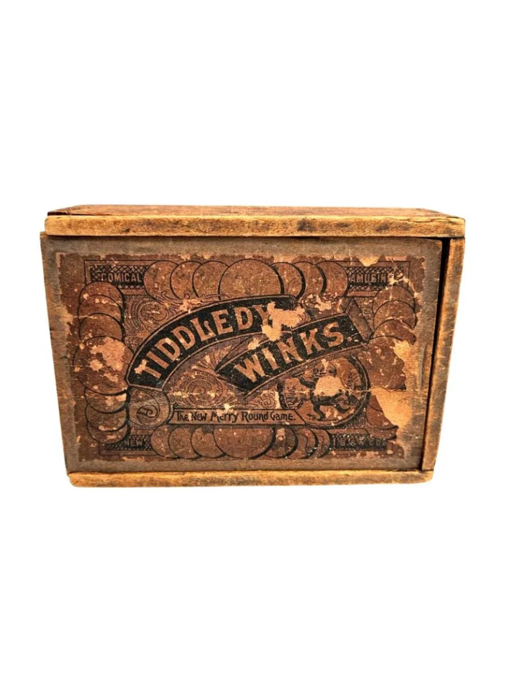 Antique 1890s Tiddledy Winks Wooden Sliding Lid Box Victorian Card Games - Picture 3 of 16